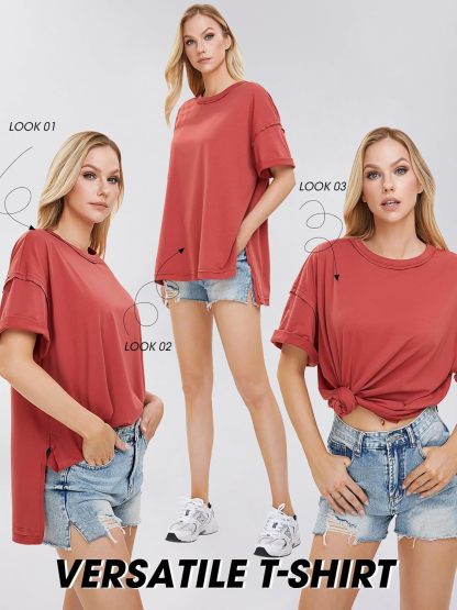 Womens Summer Oversized T Shirts 2025 Casual Short Sleeve Loose Maternity Tops Crewneck Tunic Plus Gym Workout Top