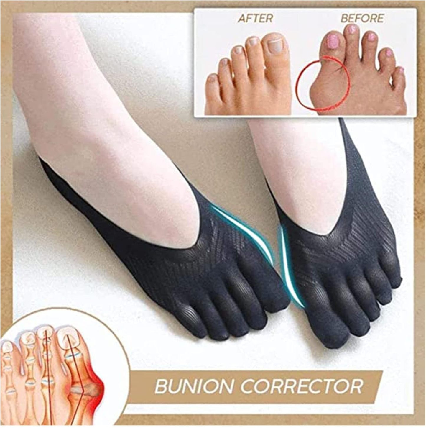 5 Pairs Orthopedic Compression Socks, No Show Five Toes, Breathable Split Toe Finger Socks