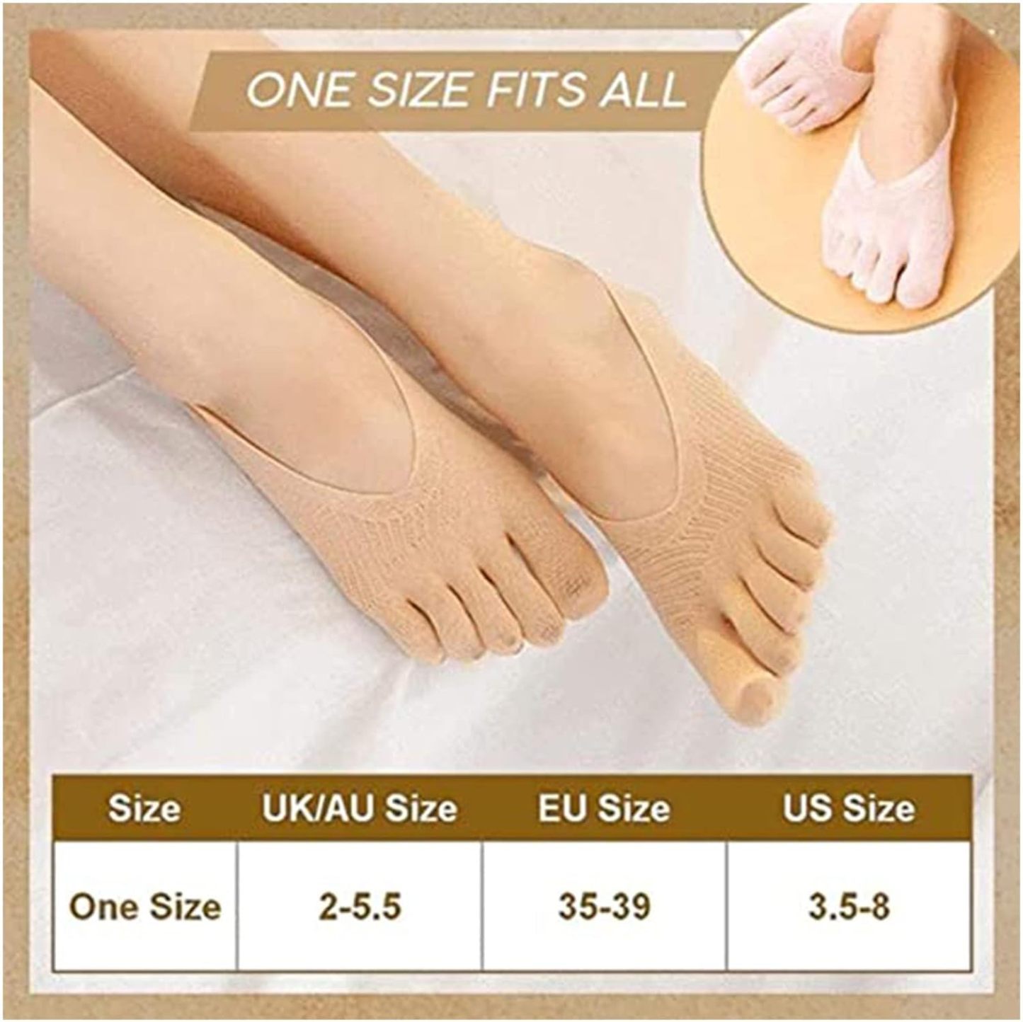 5 Pairs Orthopedic Compression Socks, No Show Five Toes, Breathable Split Toe Finger Socks