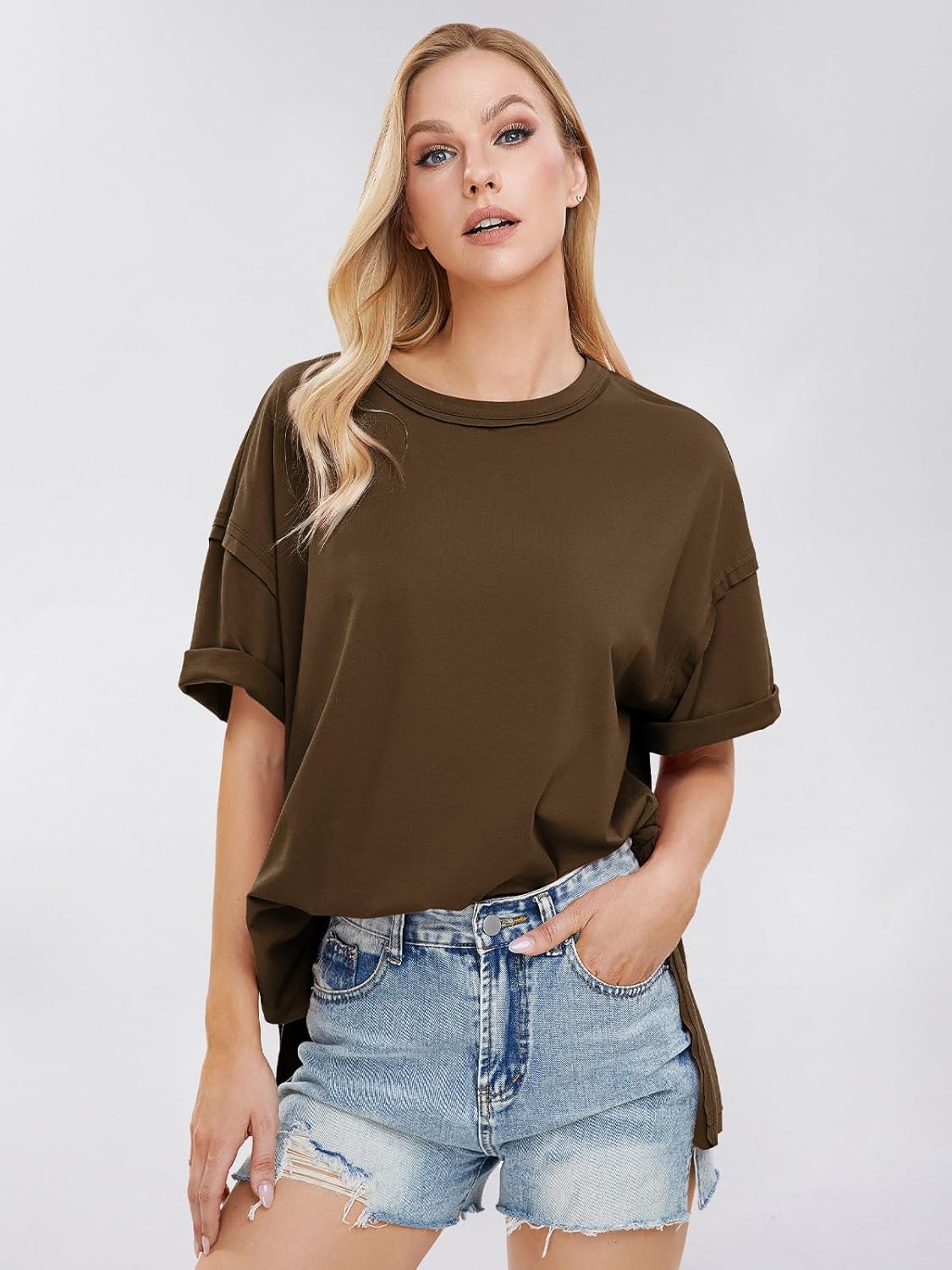 Womens Summer Oversized T Shirts 2025 Casual Short Sleeve Loose Maternity Tops Crewneck Tunic Plus Gym Workout Top
