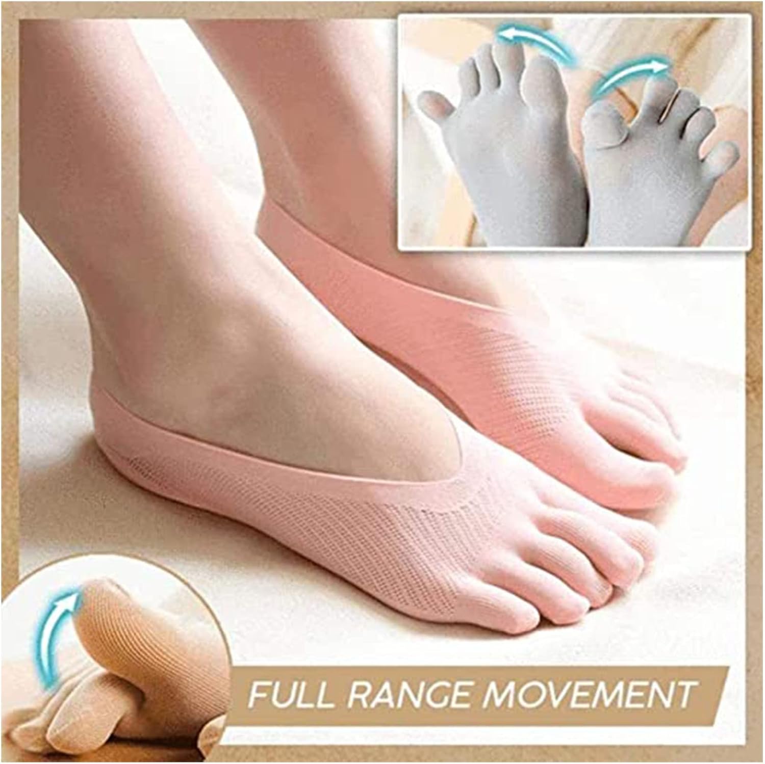 5 Pairs Orthopedic Compression Socks, No Show Five Toes, Breathable Split Toe Finger Socks