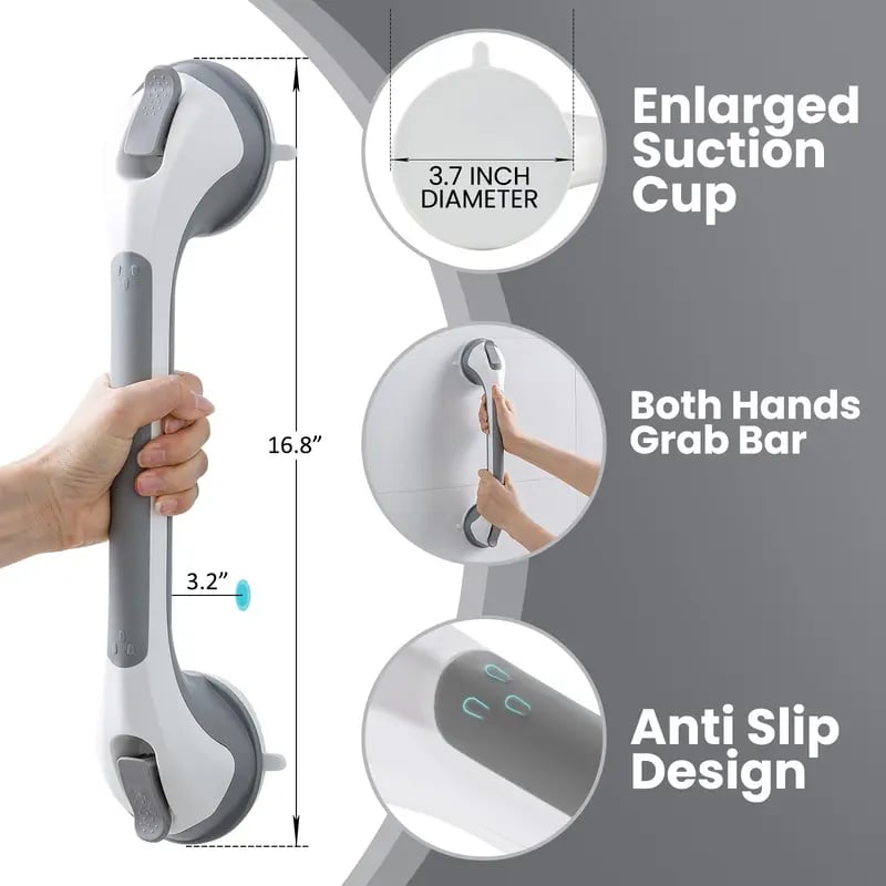 🚿16 Inch No Drilling Suction Cup Removable Bathroom Safety Handrail | Waterproof Anti-Slip Shower Grab Bar & Bathtub Grip
