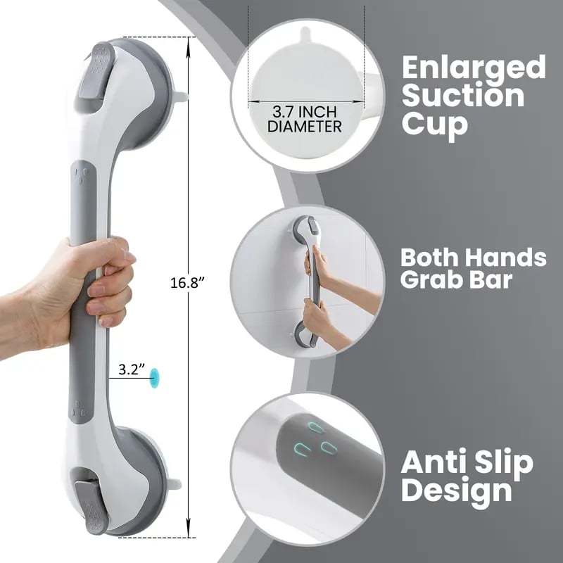 🚿16 Inch No Drilling Suction Cup Removable Bathroom Safety Handrail | Waterproof Anti-Slip Shower Grab Bar & Bathtub Grip
