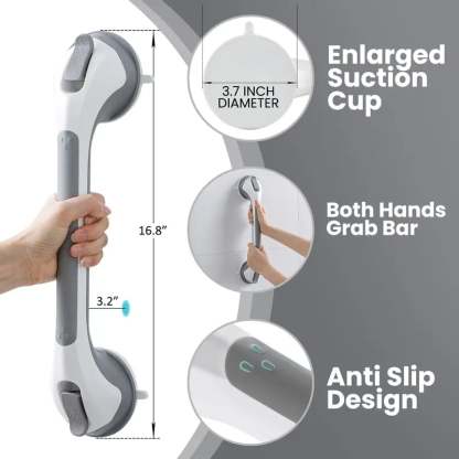 🚿16 Inch No Drilling Suction Cup Removable Bathroom Safety Handrail | Waterproof Anti-Slip Shower Grab Bar & Bathtub Grip