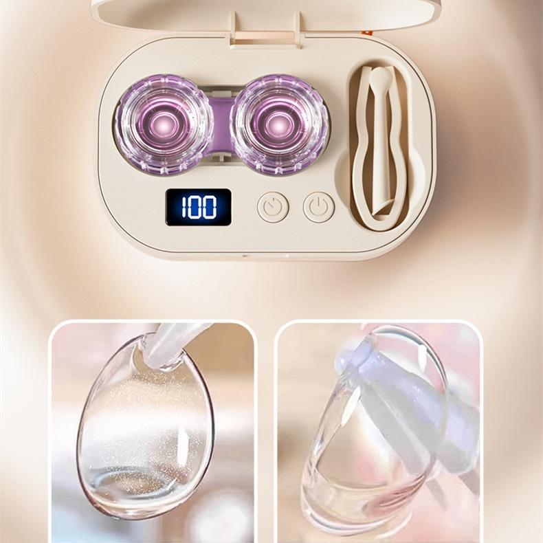 Ultrasonic Contact Lens Cleaner Rechargeable Eye Contact Cleaner with Vanity Mirror Compact Contact Lens Cleaner with Two Cleaning Modes Fits Hard, Soft, Multicolor Contact Lens