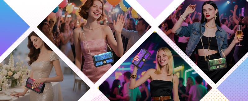 LUMISONATA Light Up Rave Bag with Seven Colors & Four Flash Modes, Touchable Adjustable Straps, Detachable Chain, USB Charging, Perfect for Parties, Clubs, Festivals, Women's Fashionable Rave Bag