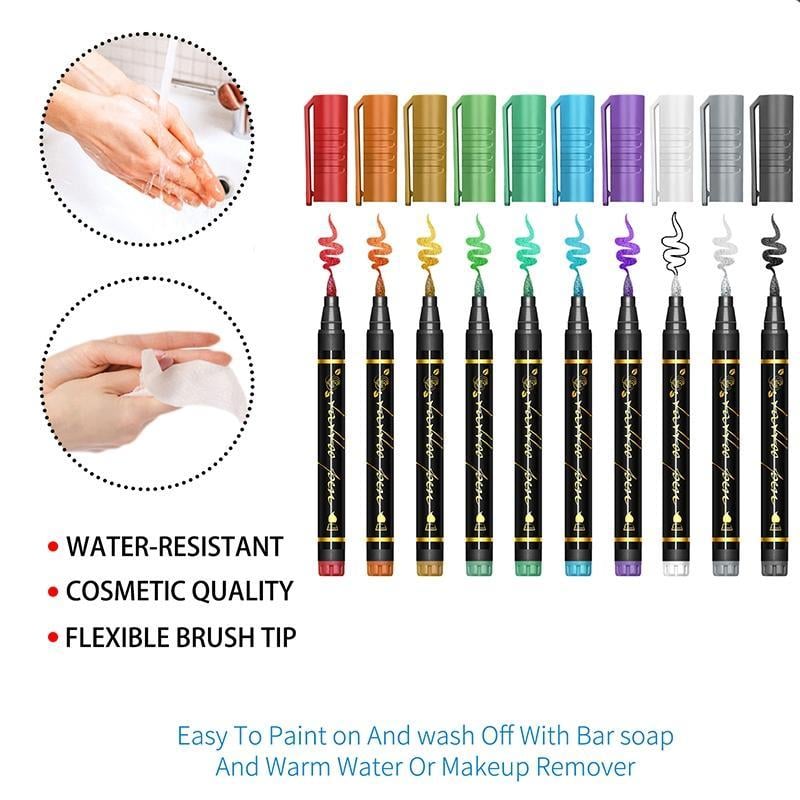 Temporary Tattoo Markers Set-10-Color Body Art Pens