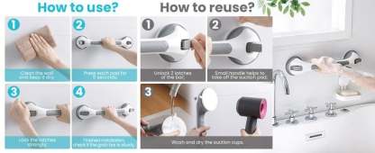 🚿16 Inch No Drilling Suction Cup Removable Bathroom Safety Handrail | Waterproof Anti-Slip Shower Grab Bar & Bathtub Grip