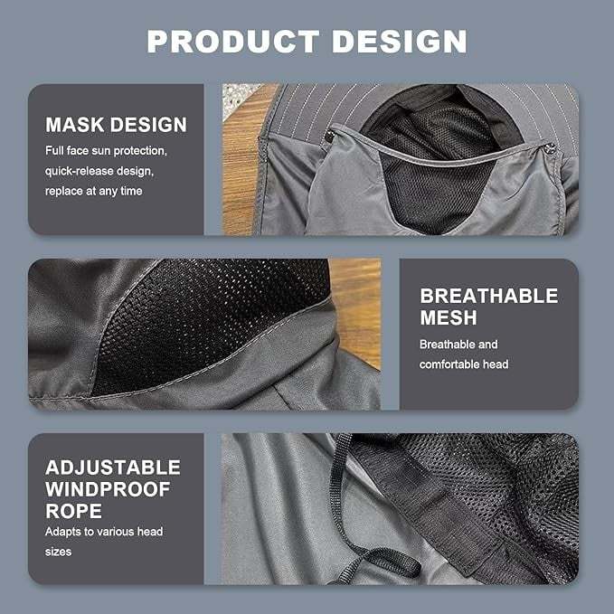 Wide Brim Sun Protection Hat with Removable Face&Neck Flap Cover for Men Women