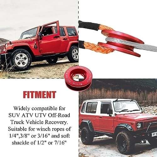 Winch Rope Synthetic Soft Shackle+Recovery Ring Set Rugged Shackles With Protective Sleeve 41000lbs