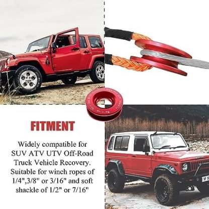 Winch Rope Synthetic Soft Shackle+Recovery Ring Set Rugged Shackles With Protective Sleeve 41000lbs
