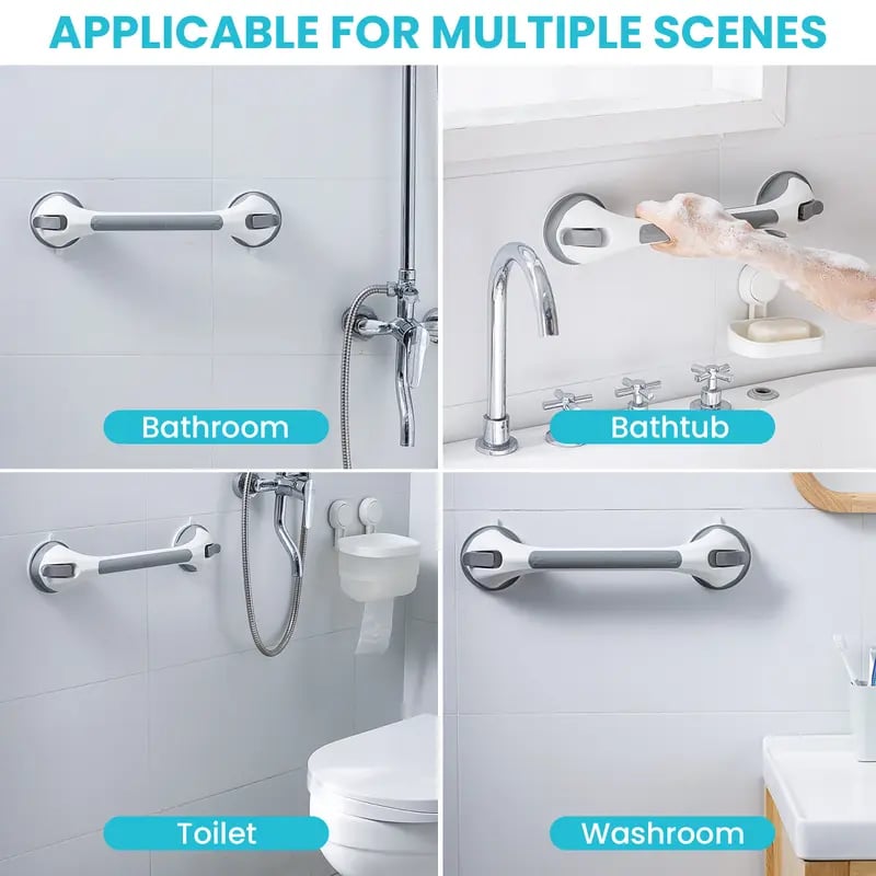 🚿16 Inch No Drilling Suction Cup Removable Bathroom Safety Handrail | Waterproof Anti-Slip Shower Grab Bar & Bathtub Grip