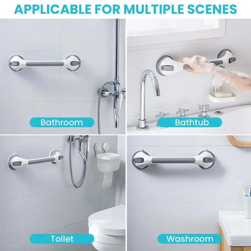 🚿16 Inch No Drilling Suction Cup Removable Bathroom Safety Handrail | Waterproof Anti-Slip Shower Grab Bar & Bathtub Grip