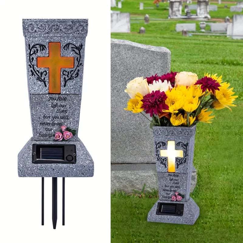 🌿 Solar Cemetery Grave Vase with LED Light