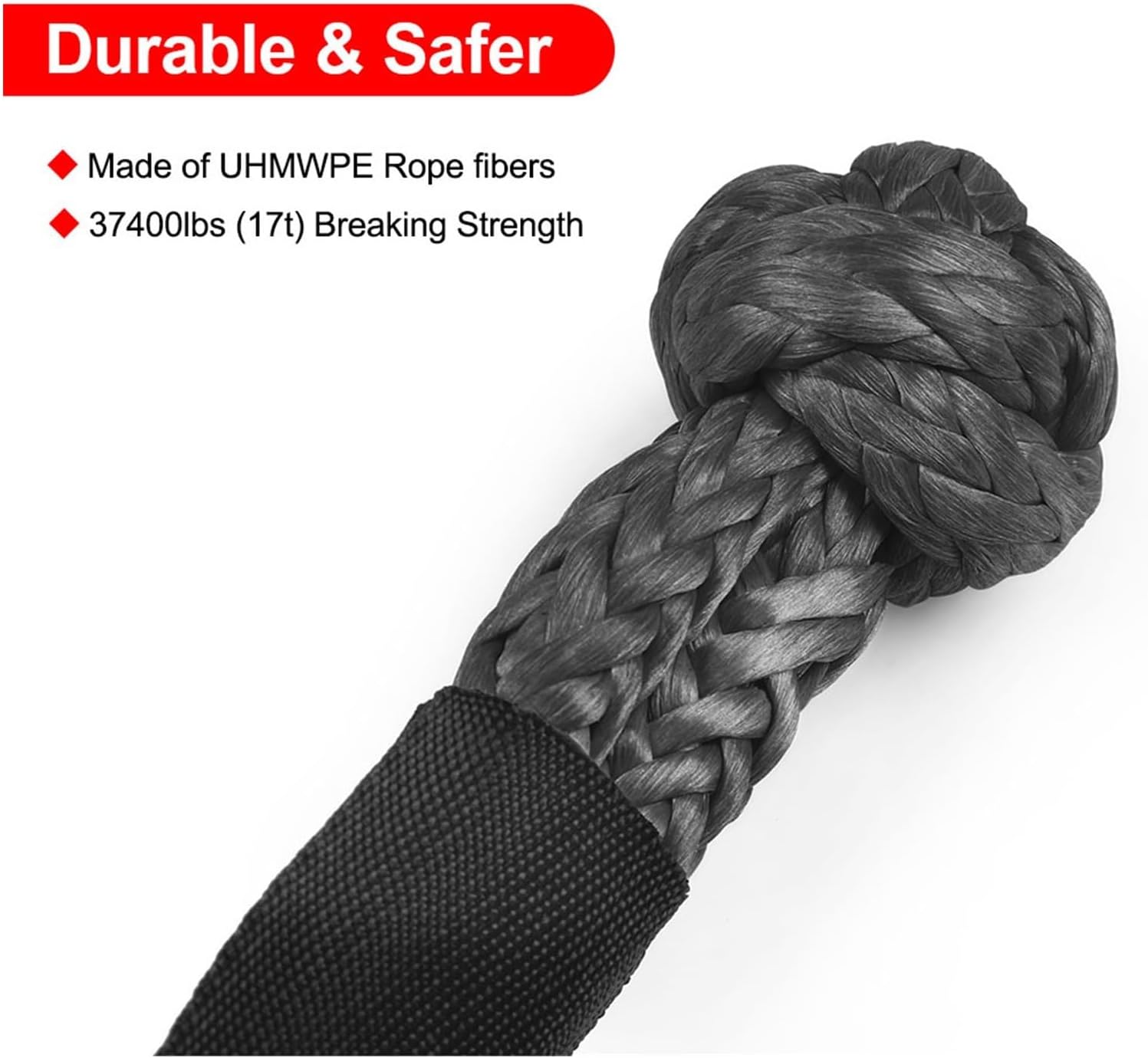 Winch Rope Synthetic Soft Shackle+Recovery Ring Set Rugged Shackles With Protective Sleeve 41000lbs