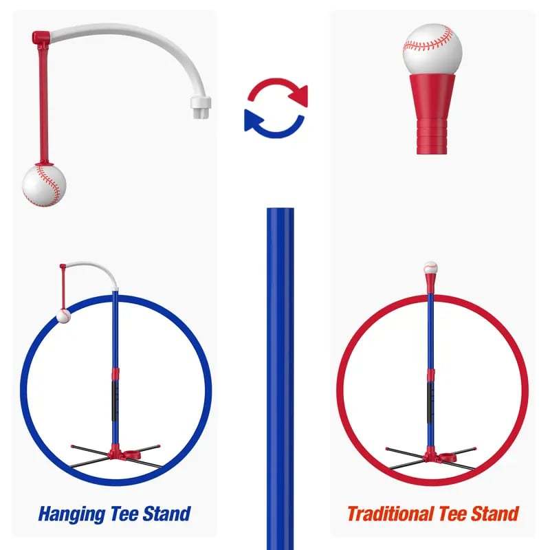 HYES 3-in-1 Baseball Set for Kids 3+ - Tee Ball Stand, Hanging Tee⚾