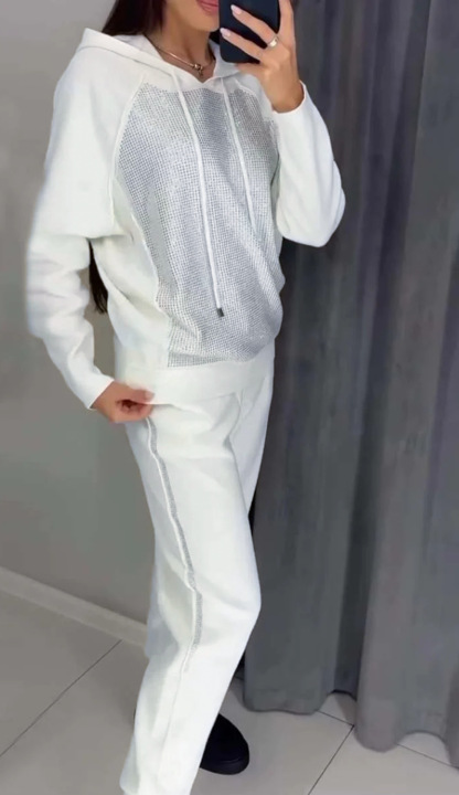 Women's casual diamond embellished hooded track suit