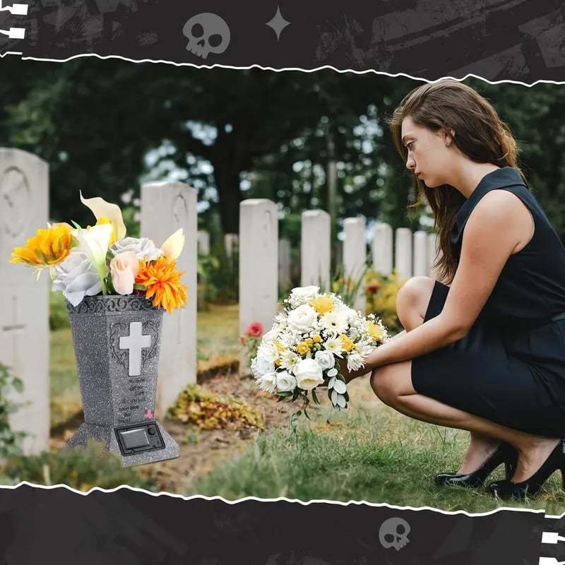 🌿 Solar Cemetery Grave Vase with LED Light
