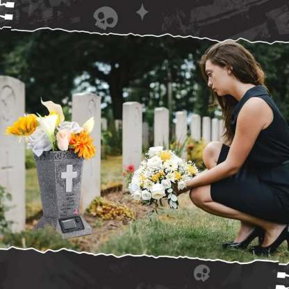 🌿 Solar Cemetery Grave Vase with LED Light