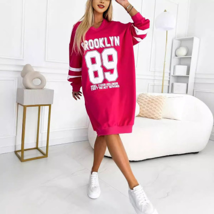 Autumn And Winter Women'S Casual Sports Letter Printed Sweatshirt Dress