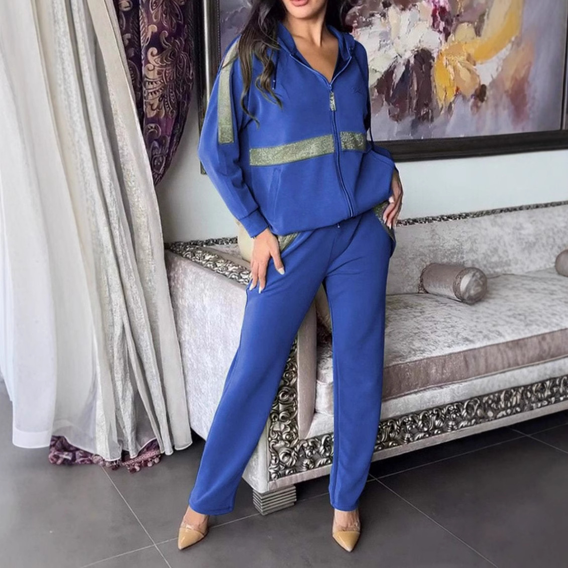 Women's casual long sleeve pants sweatshirt trousers 2-piece set