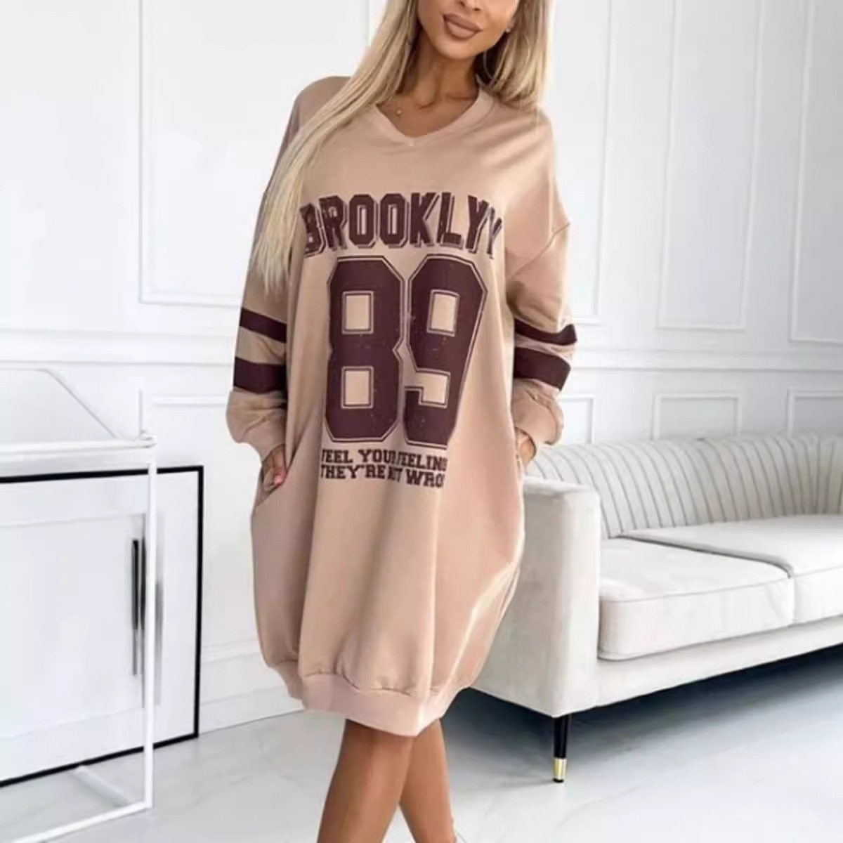 Autumn And Winter Women'S Casual Sports Letter Printed Sweatshirt Dress