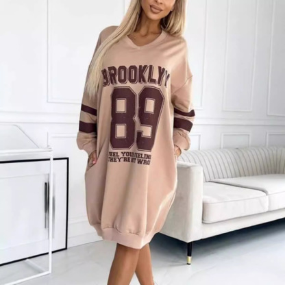 Autumn And Winter Women'S Casual Sports Letter Printed Sweatshirt Dress