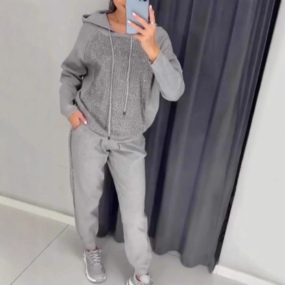 Women's casual diamond embellished hooded track suit
