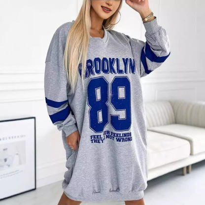 Autumn And Winter Women'S Casual Sports Letter Printed Sweatshirt Dress