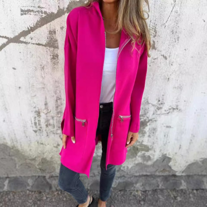 Popular Women'S Fall And Winter Solid Color Casual Zipper Hooded Jacket Jacket