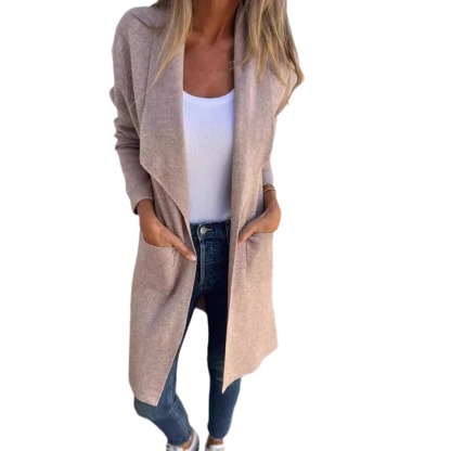 Autumn And Winter Lapel Medium-Length Knitted Cardigan Thin Woolen Jacket