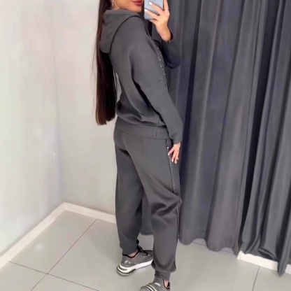 Women's casual diamond embellished hooded track suit