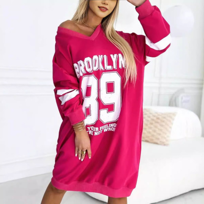 Autumn And Winter Women'S Casual Sports Letter Printed Sweatshirt Dress
