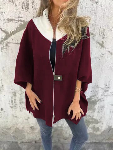 Stand Collar Half Zip Casual Jacket, Women's Autumn and Winter Loose Long Sleeve Stand Collar Coat