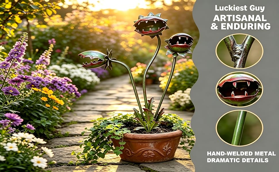 Whimsical Metal Carnivorous Plant Garden Stake, 25 Inch Large Venus Flytrap Monster Plant Sculpture, Durable Yard Art Decor for Outdoor Patios Lawn Planters Flower Beds Unique Quirky Garden Gift,summervibes