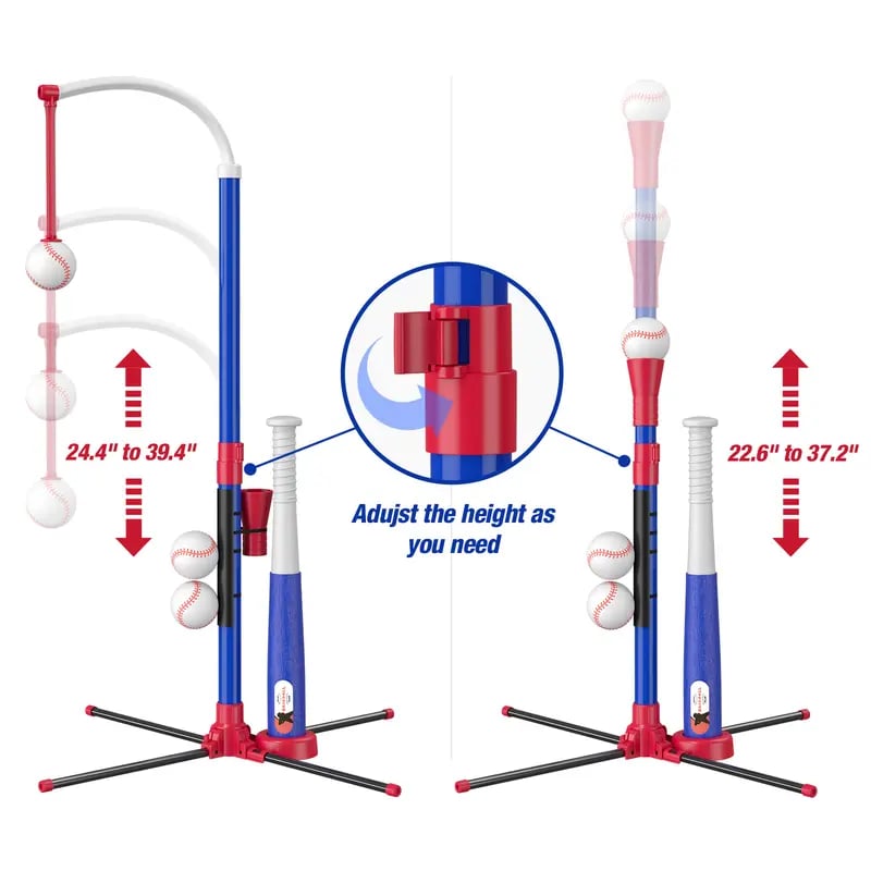 HYES 3-in-1 Baseball Set for Kids 3+ - Tee Ball Stand, Hanging Tee⚾