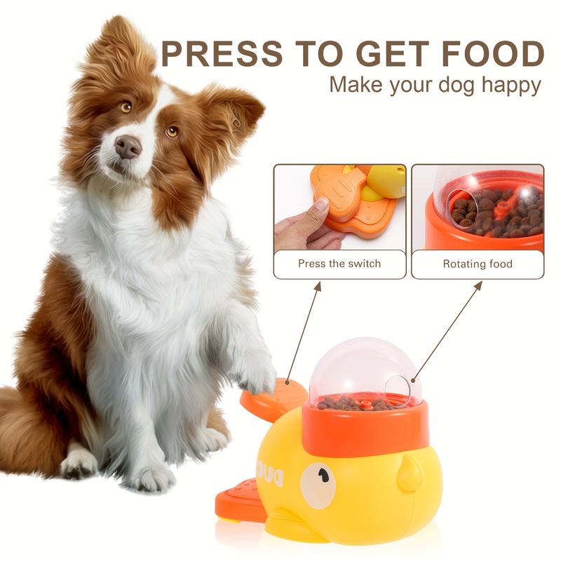 Product Introduction of 1pc Yellow Duck-Shaped Interactive Dog Feeder - Non-Electric, Manual Press-to-Get Food Dispenser for Small, Medium, Large Dogs, Durable Plastic 4