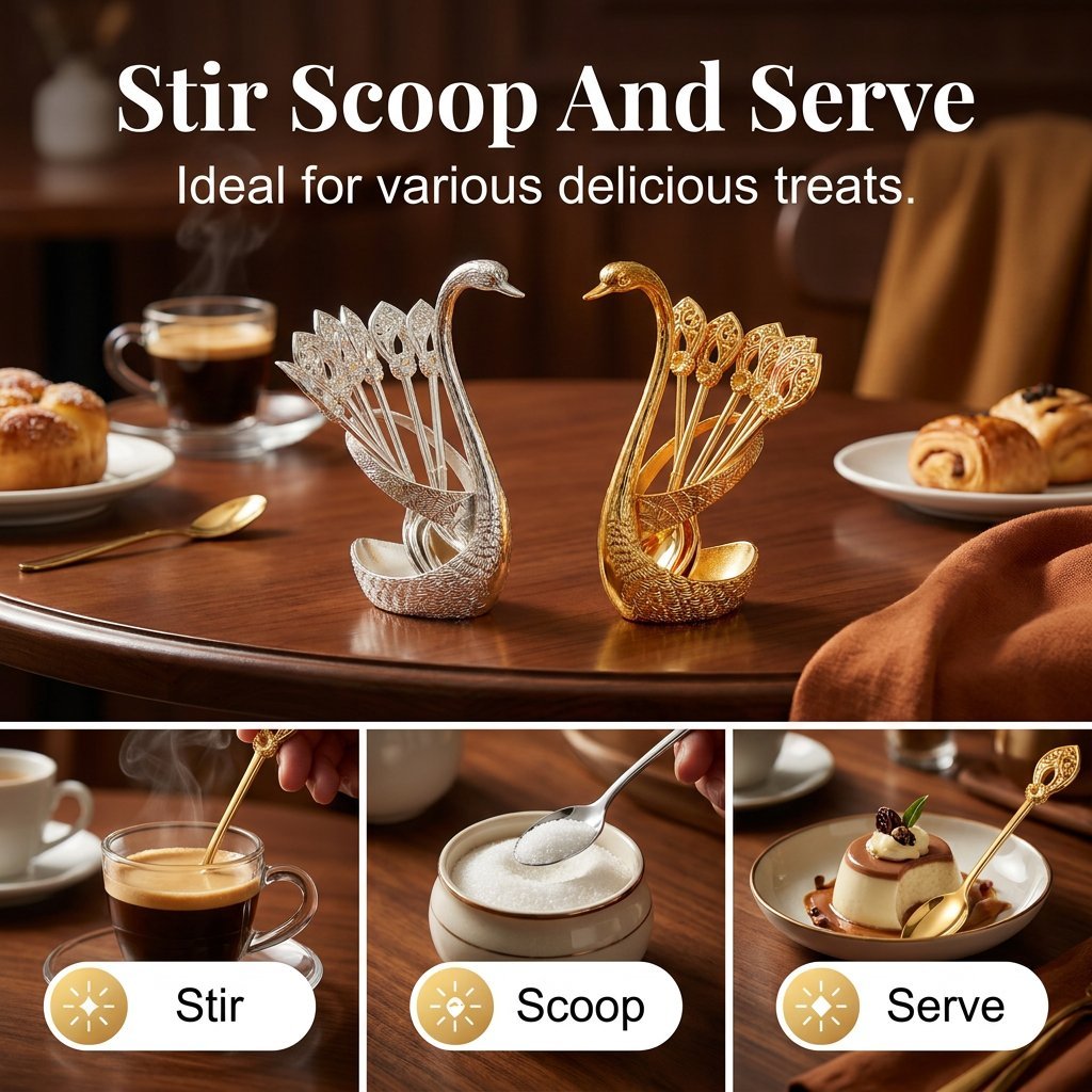 🦢 6 Stainless Steel Coffee Spoons with Elegant Swan Base