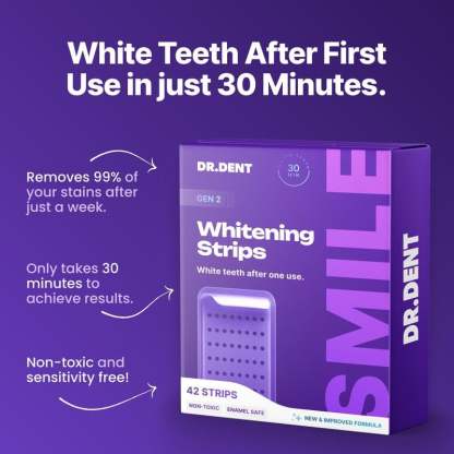 ✨🦷 DR.DENT Purple Teeth Whitening Strips (30-Minute Instant Brightening)