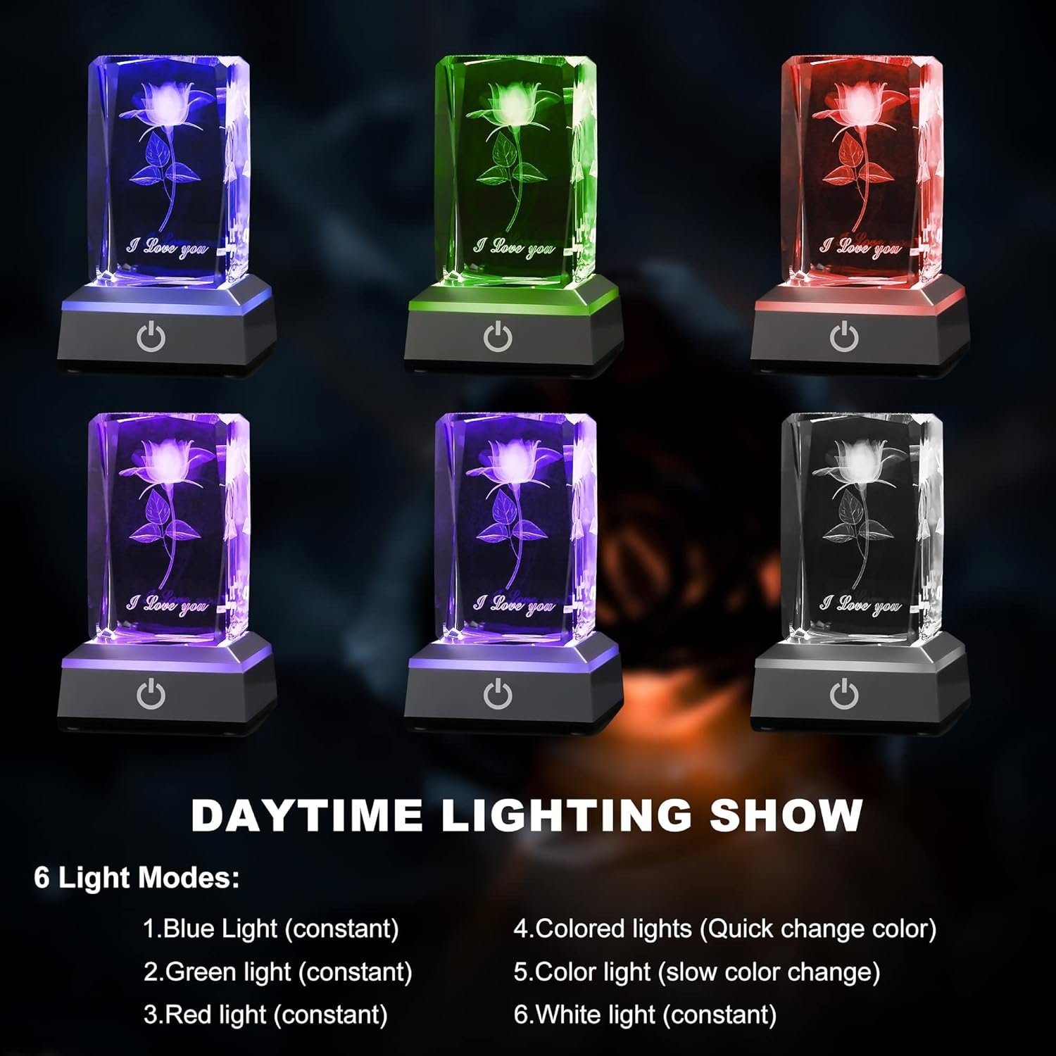 3D Rose Crystal Lamp LED Multicolor NightLight Up