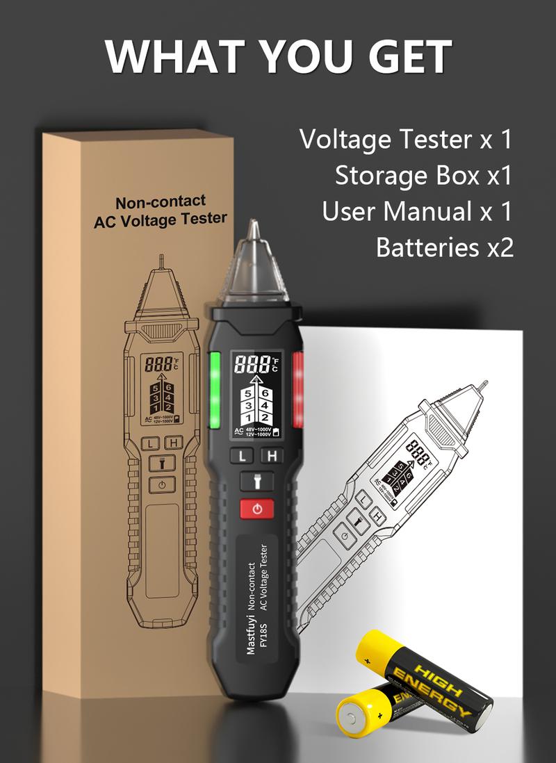 AC Circuit Tester Non-Contact AC Voltage Tester with Temperature,test light, Open Circuit Test, ncv test,Adjustable Sensitivity, Dual-Range 12V/48V-1000V, Live Wire Test, Portable Circuit Sensor, Circuit Tester,Triple Alarm.Circuit Br