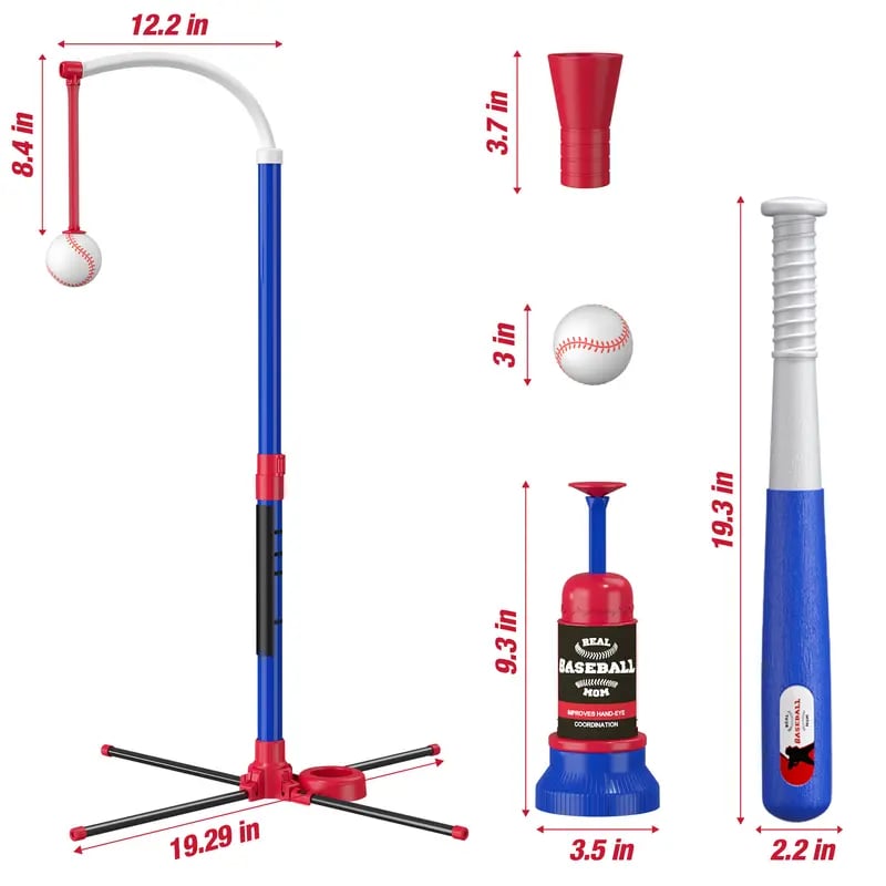 HYES 3-in-1 Baseball Set for Kids 3+ - Tee Ball Stand, Hanging Tee⚾