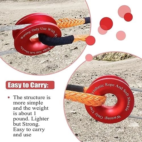 Winch Rope Synthetic Soft Shackle+Recovery Ring Set Rugged Shackles With Protective Sleeve 41000lbs