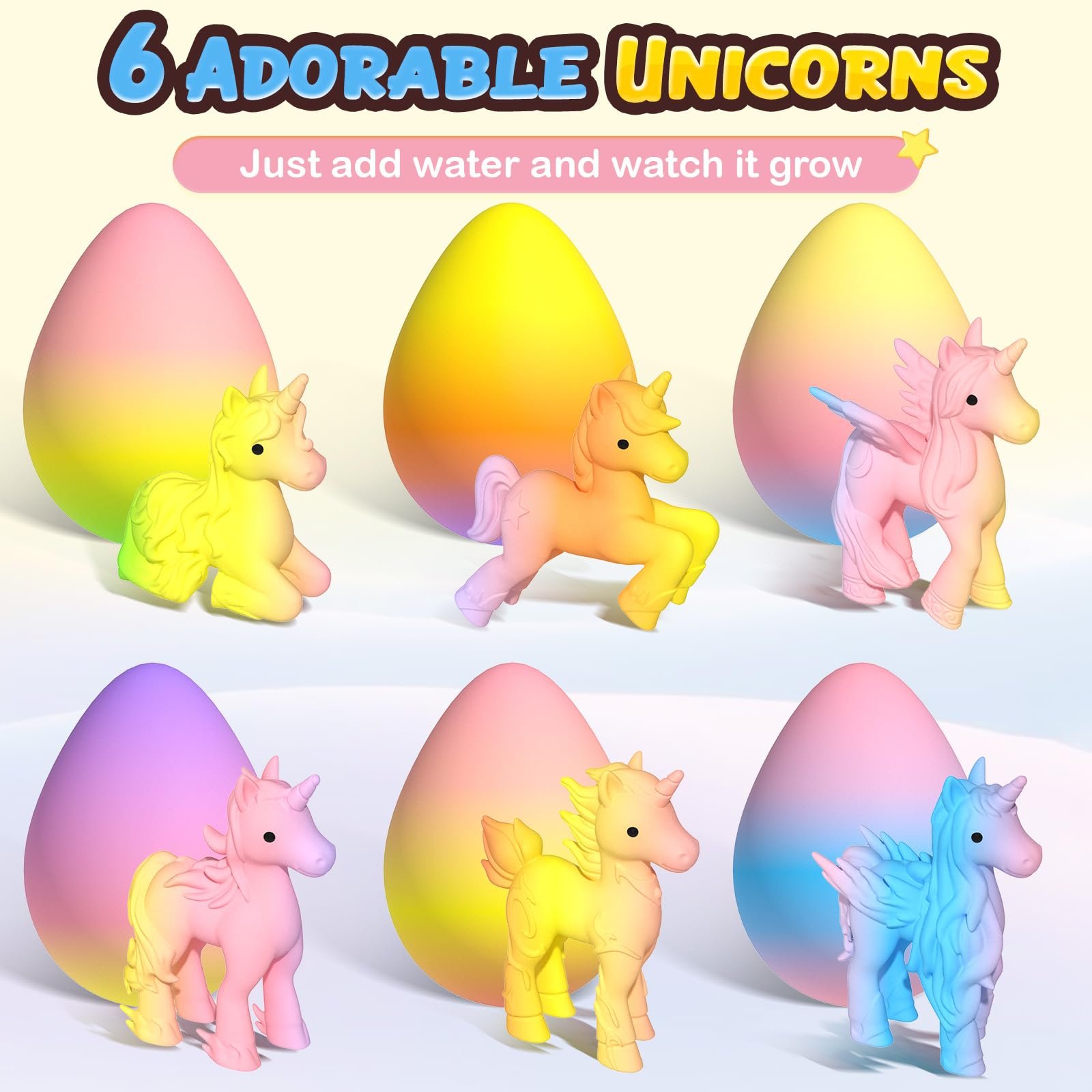 6 Pack Hatching Growing Unicorn Eggs Rainbow Colorful Eggs with 6 Unique Unicorns for Safe Fun & Magical Transformation - Perfect for Christmas & Birthday Gifts