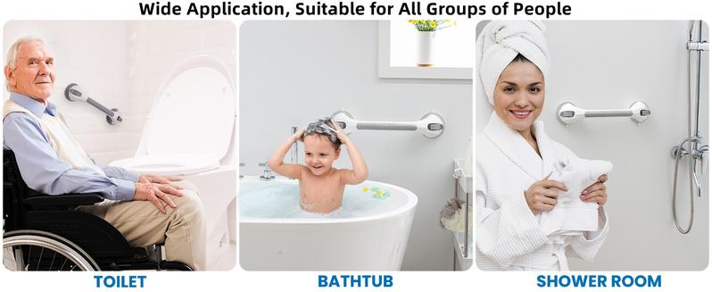 🚿16 Inch No Drilling Suction Cup Removable Bathroom Safety Handrail | Waterproof Anti-Slip Shower Grab Bar & Bathtub Grip