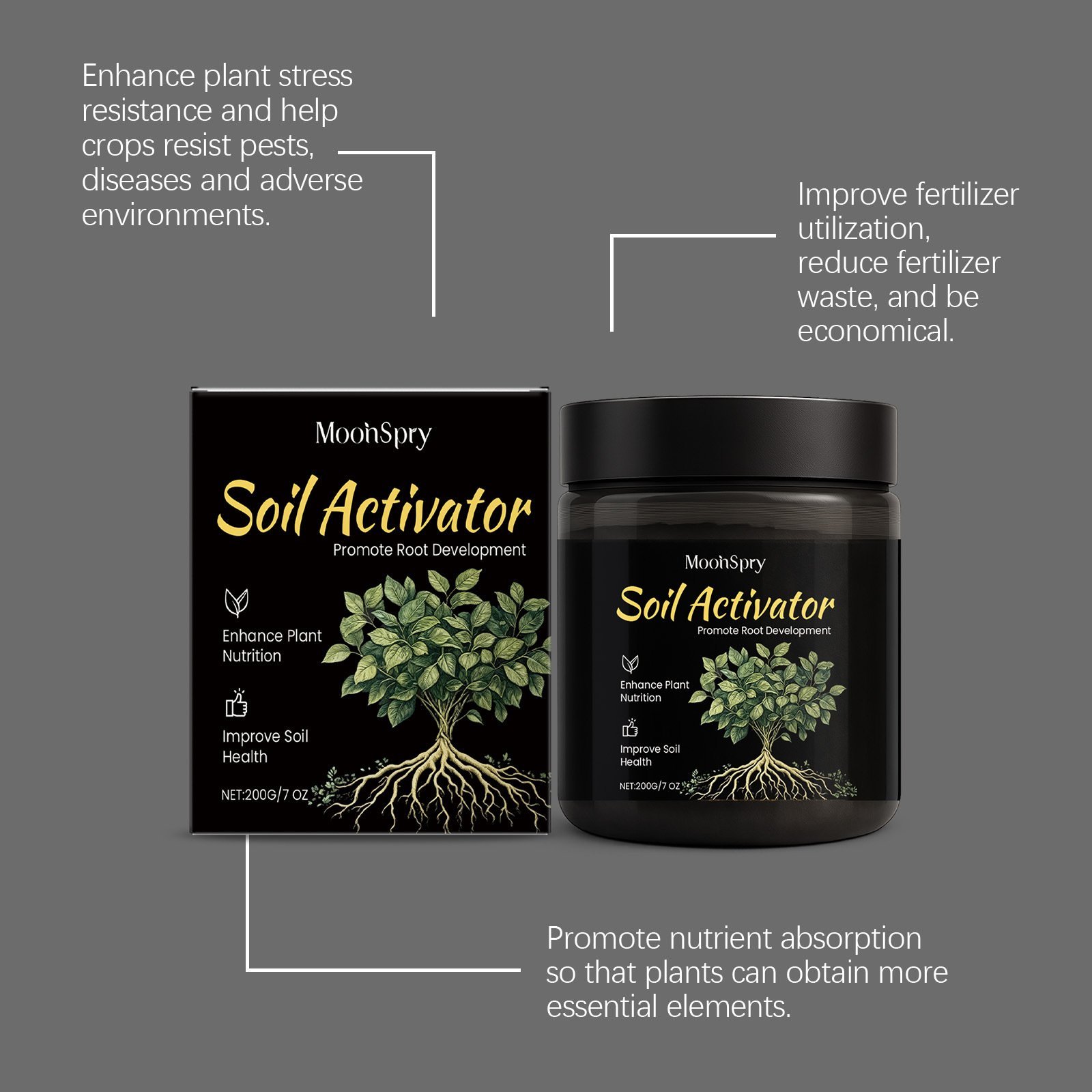 Soil Revitalizer , Concentrated Humic Acid Formula for Lawn & Garden Plant Food Enhancer Yields