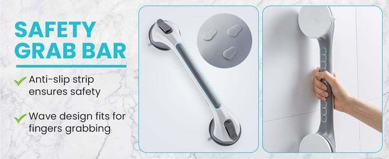 🚿16 Inch No Drilling Suction Cup Removable Bathroom Safety Handrail | Waterproof Anti-Slip Shower Grab Bar & Bathtub Grip