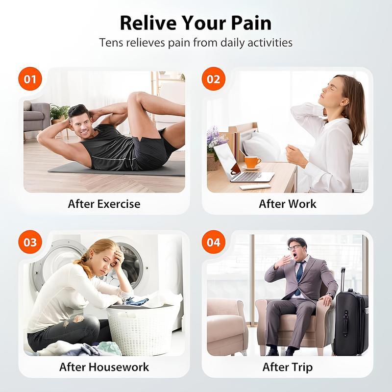 Muscle Stimulator – 10 Modes, Dual Channel, 30 Intensity Levels, Compact & Rechargeable, For Back, Neck & Shoulder, 4 Electrode Pads