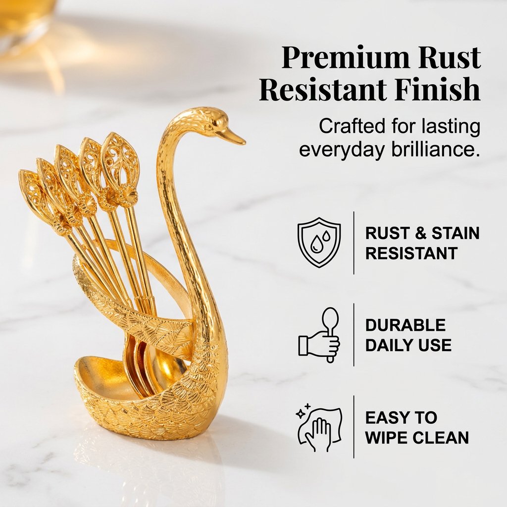 🦢 6 Stainless Steel Coffee Spoons with Elegant Swan Base