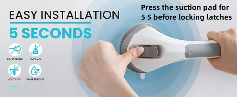 🚿16 Inch No Drilling Suction Cup Removable Bathroom Safety Handrail | Waterproof Anti-Slip Shower Grab Bar & Bathtub Grip